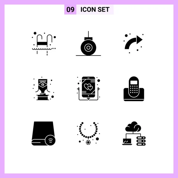 Universal Solid Glyph Signs Symbols Listen Trophy Arrow Carcarnival Editable — 스톡 벡터