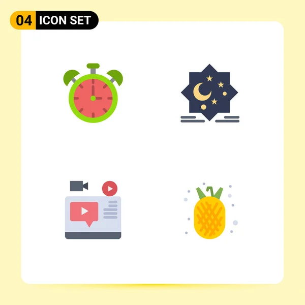 Современный Набор Плоских Иконок Сиконов Таких Будильник Видео Время Звезда — стоковый вектор
