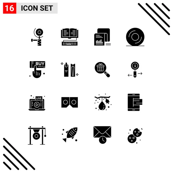 Mobile Interface Solid Glyph Set Pictograms Click Sale Data Disk — Stock Vector