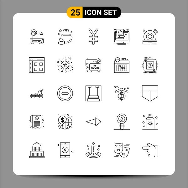 Set Modern Icons Sysymbols Signs Dvd Success Currency Performance Growth — Vector de stock