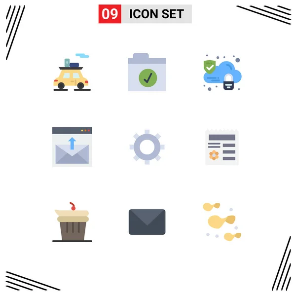 Pictogram Set Simple Flat Colors Set Cogs Lock Mail Contact — 스톡 벡터