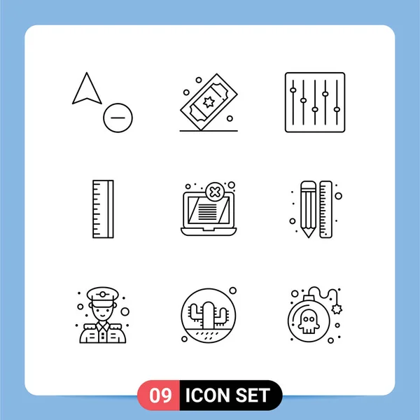 Outline Pack Universal Symbols Laptop Display Controls Designer Scale Editable — Stock Vector