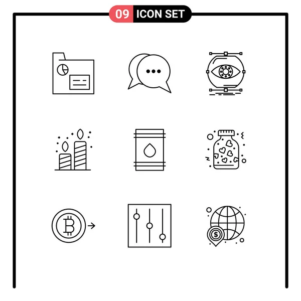 Mobile Interface Outline Set Pictograms Barrel Candles Visualize Candle Vision — Vector de stock