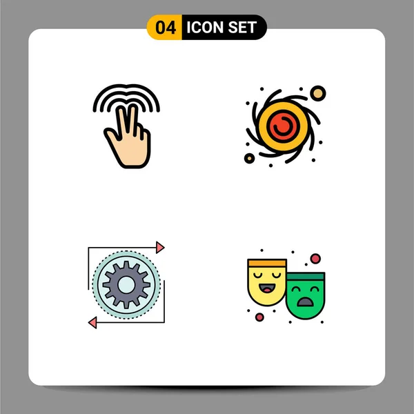プロセスなどのWeb印刷メディアのための4つの現代的なファイルラインフラットカラー記号とシンボルのパック編集可能なベクトルデザイン要素 — ストックベクタ