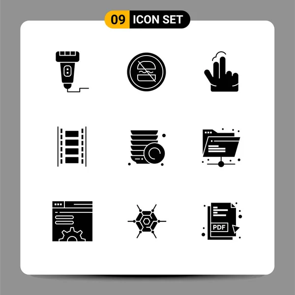 Stock Vector Icon Pack Mit Zeilenzeichen Und Symbolen Für Filmstreifen — Stockvektor