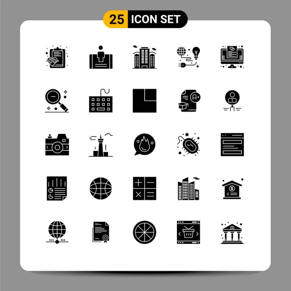 25用户接口现代标志和灯泡 建筑物 城市可编辑矢量设计元素符号的固态包装 — 图库矢量图片