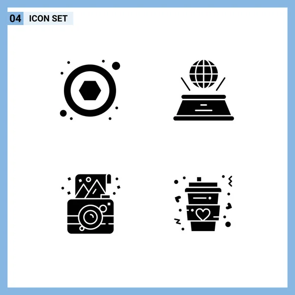 Modern Set Solid Glyphs Pictograph Hardware Party World Presentation Photograph — Stock Vector