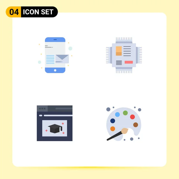 Set Commercial Flat Icons Pack Email Web Page Send Microchip — Vector de stock