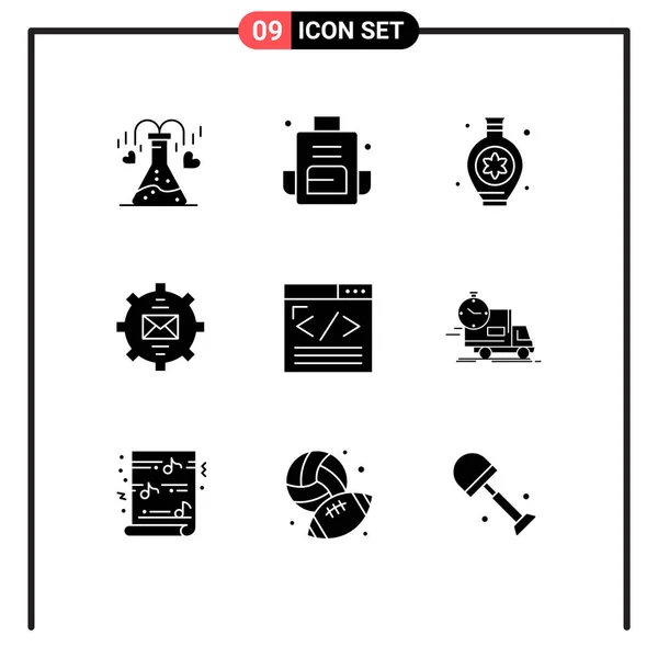 Pictogram Set Van Eenvoudige Solid Glyphs Van Browser Hulp Schooltas — Stockvector