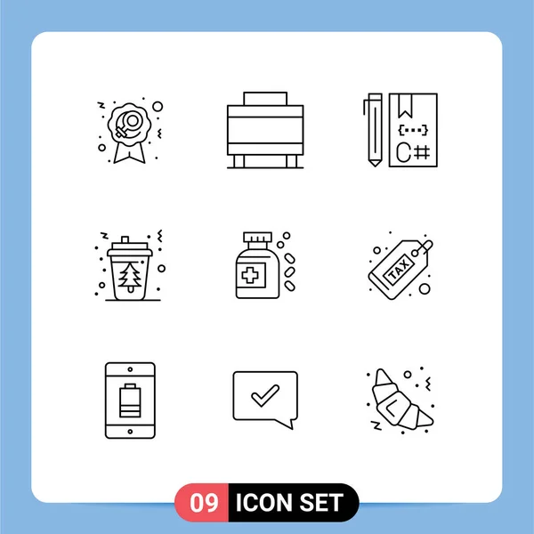 Mobile Interface Outline Set Pictograms Bottle Hot Code Drink Coffee — Archivo Imágenes Vectoriales