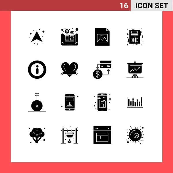 Universal Icon Symbols Group Modern Solid Glyphs Menu Info Document — Stock Vector