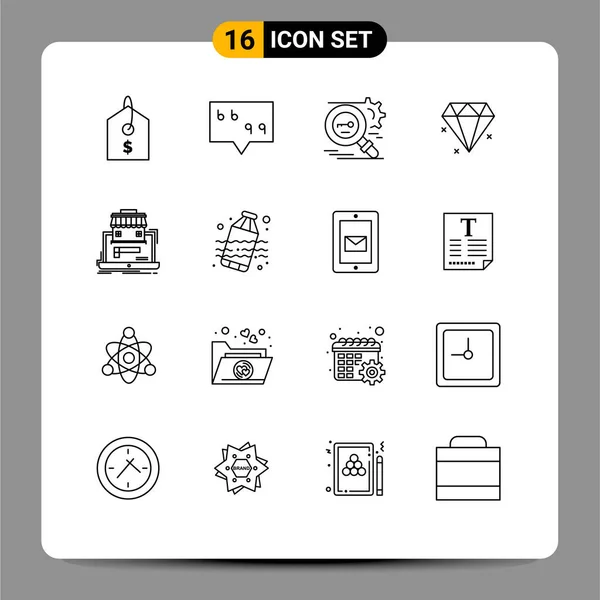 Pictogram Set Simple Outlines Online Market Organization Research Marketplace Jewelery — Stock Vector