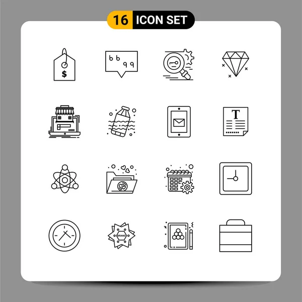 Pictogram Conjunto Linhas Simples Mercado Online Organização Pesquisa Mercado Joalharia — Vetor de Stock