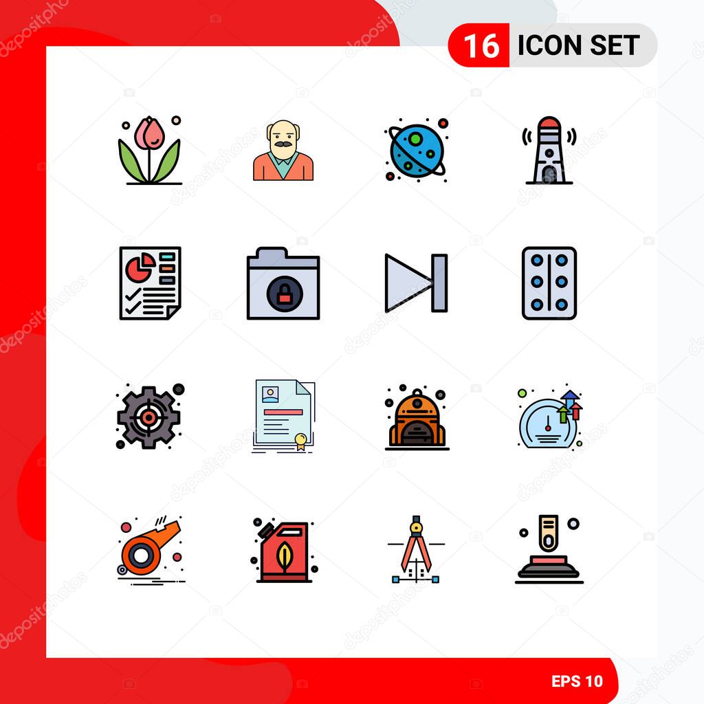 Set of 16 Modern UI Icons Symbols Signs for page, data, space, tower, building Editable Creative Vector Design Elements