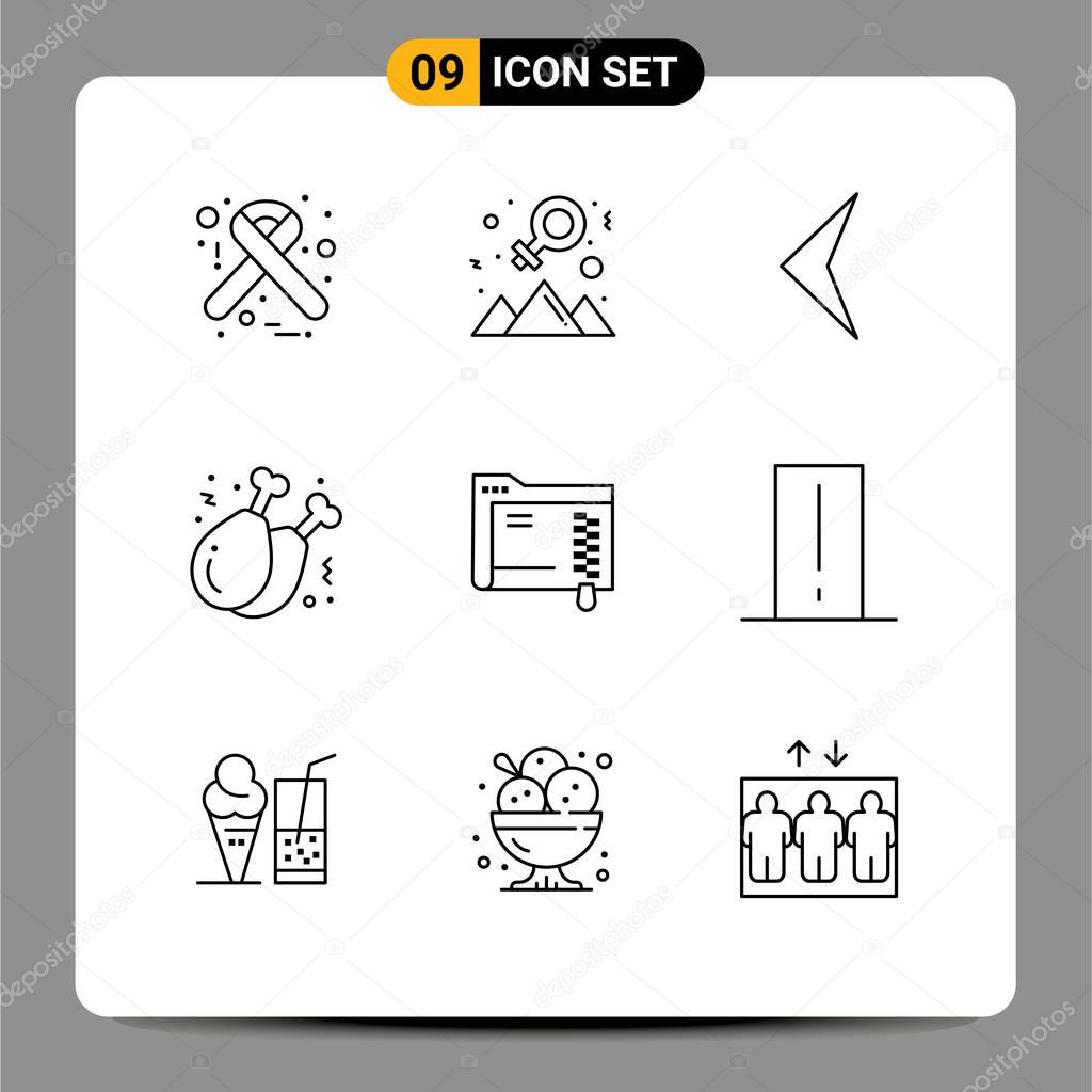 9 Creative Icons Modern Signs and Symbols of server, data, arrow, leg, fast food Editable Vector Design Elements