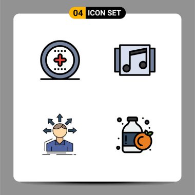 Öge, dönüştürme, müzik, düzenlenebilir vektör tasarım ögeleri için 4 Satır İşaretleri ve Sembolleri Stock Vektör Simgesi Paketi