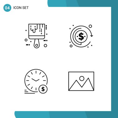 Fırça, dolar, renk, kar, para birimi düzenlenebilir vektör tasarım elementlerinin 4 Modern Filledline Düz Renklerinden oluşan Evrensel Simge Sembolleri Grubu