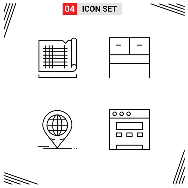 Icônes Créatives Signes Modernes Symboles Construction Global Carte Table Navigateur — Image vectorielle