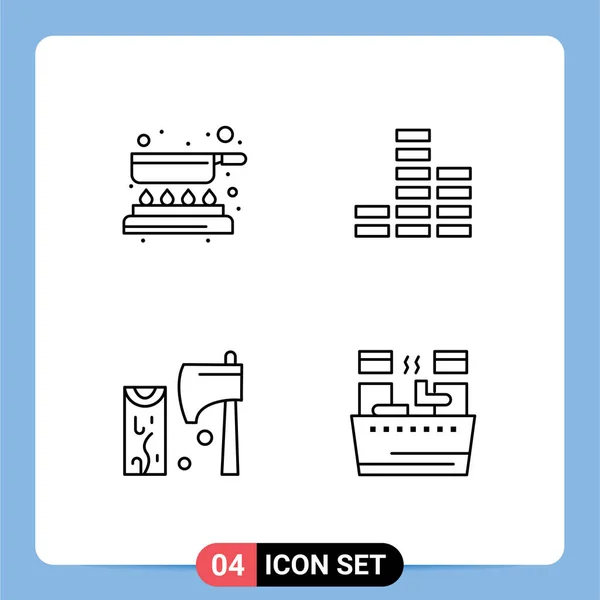 Conjunto Icones Modernos Símbolos Sinais Para Cozinhar Cortar Fritar Multimídia — Vetor de Stock