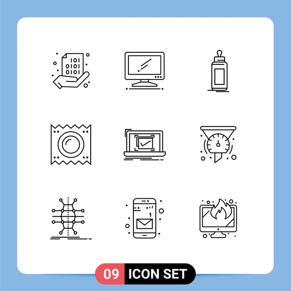 Modern Set Outlines Pictograph Medical Condom Imac Milk Child Editable — Stock Vector