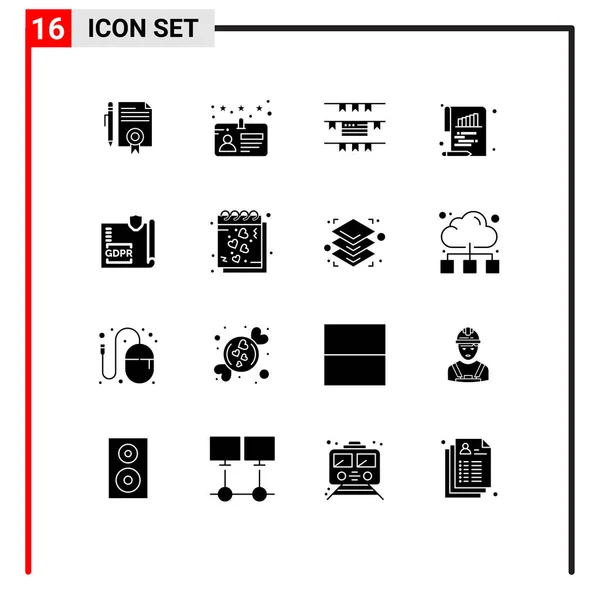 Universal Solid Glyph Tecken Symboler Lås Dokument Buntar Papper Diagram — Stock vektor