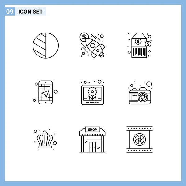 Universal Icon Symbols Group Modern Outlines Pictures Image Price Travel — Stockvektor
