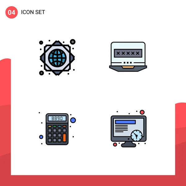 Filledline Flat Color Pack Símbolos Universales Infraestructura Global Matemáticas Portátil — Vector de stock