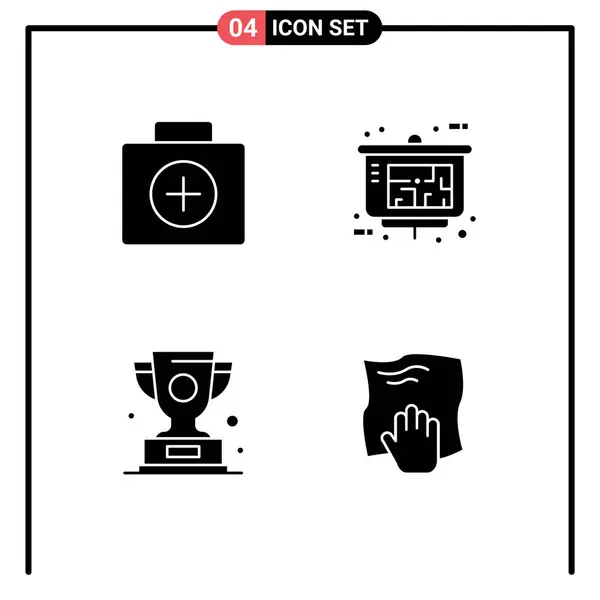 Group Solid Glyphs Jelek Szimbólumok Aktatáska Díj Bőrönd Ingatlan Bemutató — Stock Vector