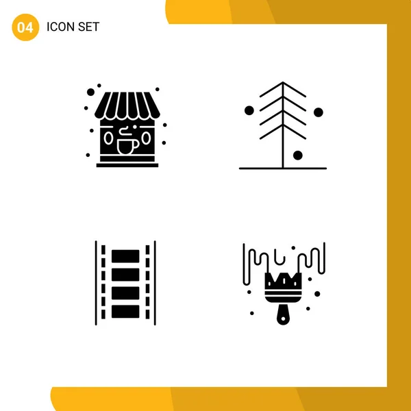 Colección Imágenes Glifo Sólido Simple Café Carrete Película Bosque Árbol — Vector de stock