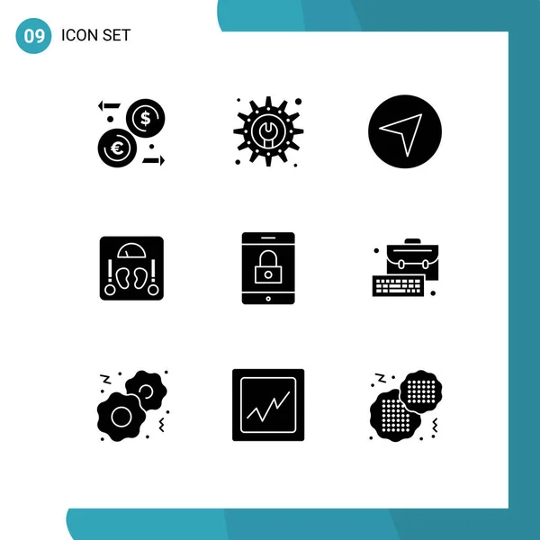 Set Commercial Solid Glyphs Pack Business Lock Map Encryption Sclaes — Stock Vector