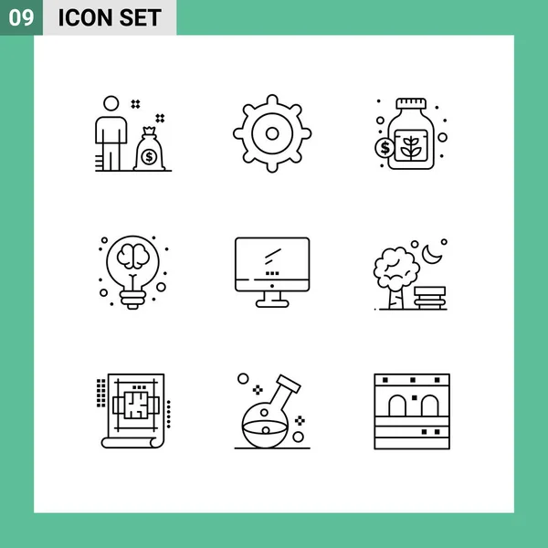 Vector Stock Icon Pack Líneas Signos Símbolos Para Imac Monitor — Vector de stock