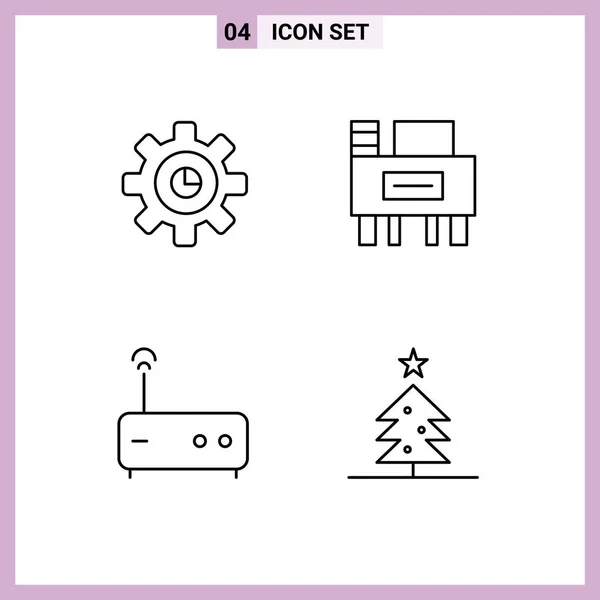 Mobile Interface Line Set Pictograms Graph Router Setting School Christmas — Stock Vector