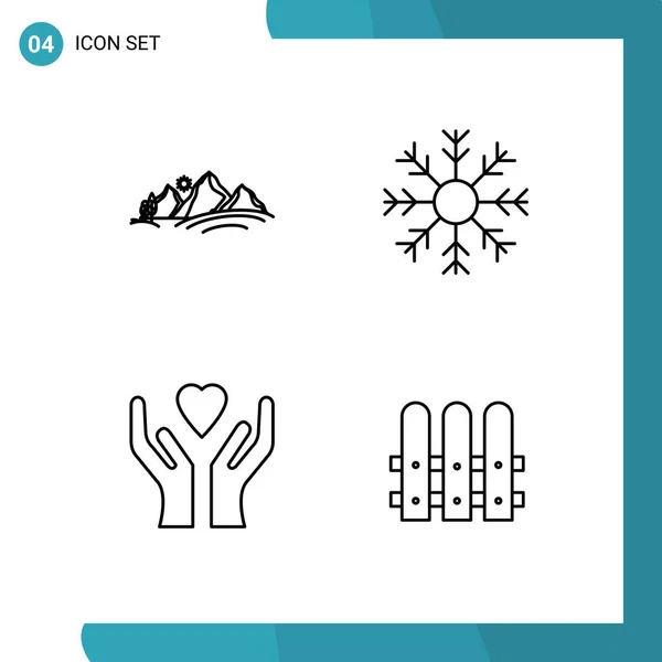 Set Modern Icons Symbols Signs Hill Winter Mountain Flake Hands — Stock Vector