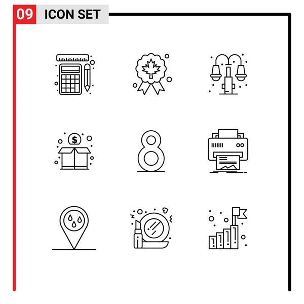 Pictograma Conjunto Simples Contornos Dinheiro Cidade Financiamento Multidão Elementos Design —  Vetores de Stock