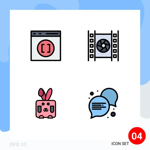 Mobile Interface Filledline Flat Color Set Pictograms Browser Easter Development — Vector de stock