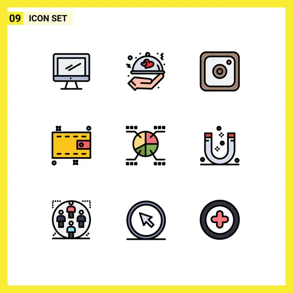 Set Modern Icons Sysymbols Signs Pie Chart Wedding Cash Wallet — Vector de stock