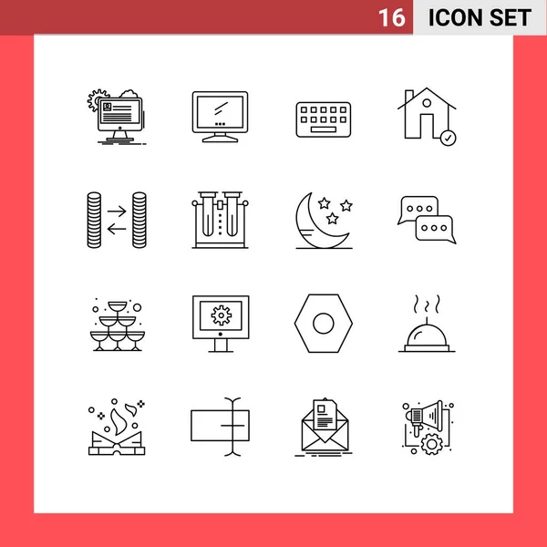 一套16个现代用户界面图标符号 适用于房地产 Imac 建筑物 可编辑向量设计元素 — 图库矢量图片