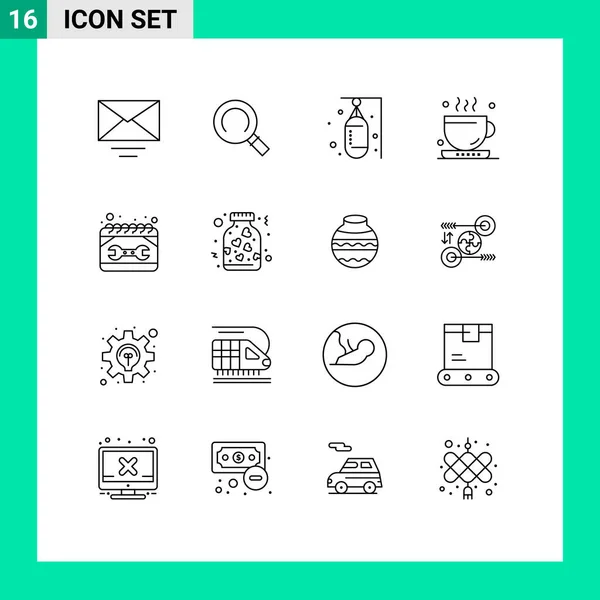 Vector Icon Pack Line Signs Symbols Maintenance Calendar Ptching Tea — 스톡 벡터