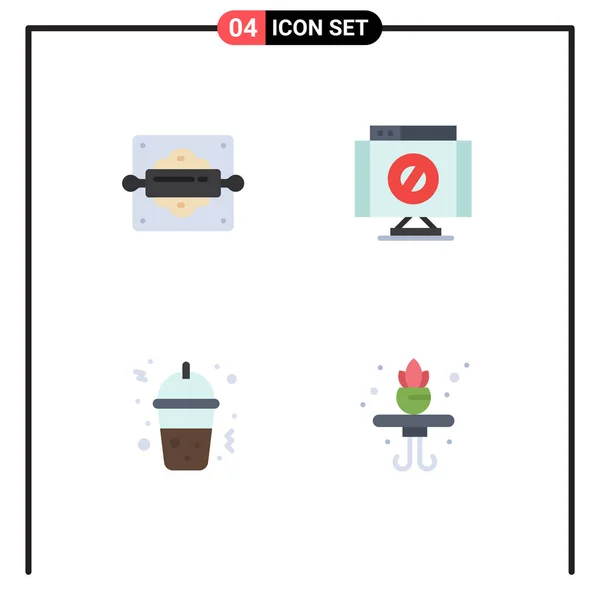 Pictograma Conjunto Iconos Piso Simple Panadería Comida Rápida Alfileres Pan — Vector de stock