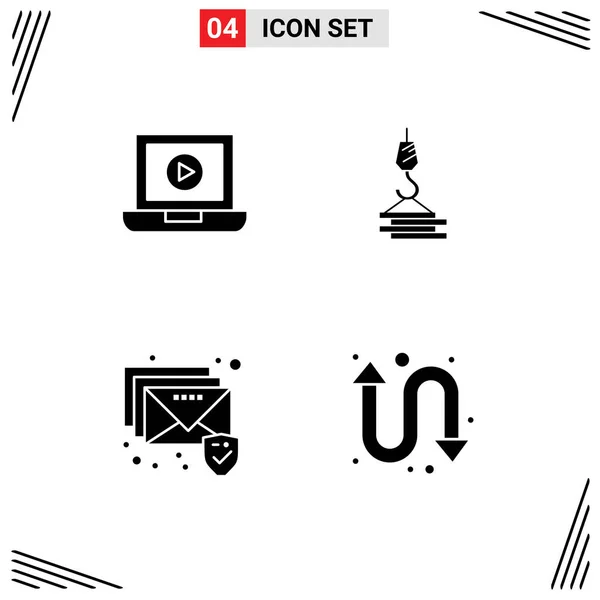 Mobile Interface Solid Glyph Set Pictograms Laptop Mail Crane Harbor — Stockový vektor