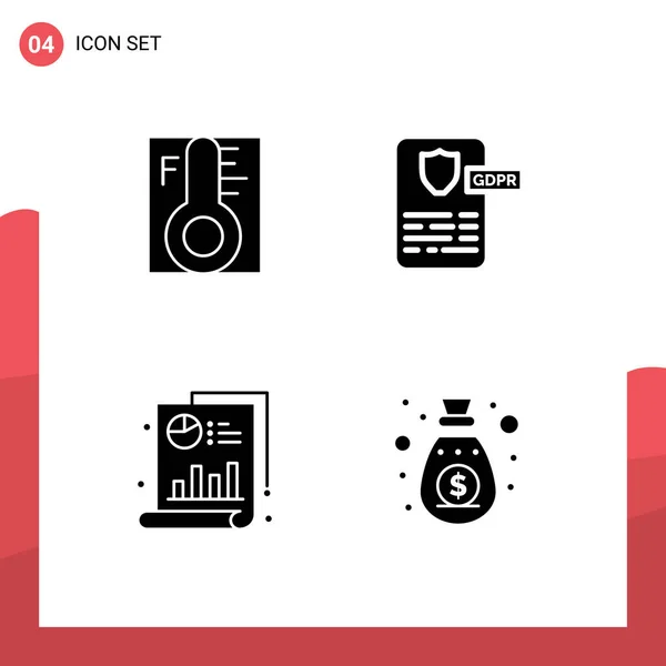 Modern Set Solid Glyphs Pictograph Cloud Medical Sun Design Chart — Vector de stock