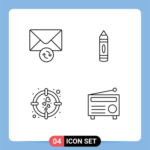 Set Modern Icons Sysymbols Signs Mail Target Drawing Sketch Radio — Vector de stock