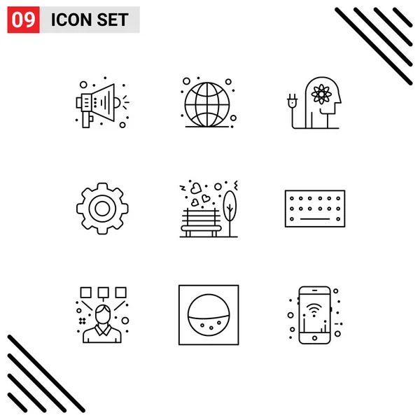 Universal Icon Symbols Group Modern Outlines Love Wheel Ability Gear — Stockový vektor