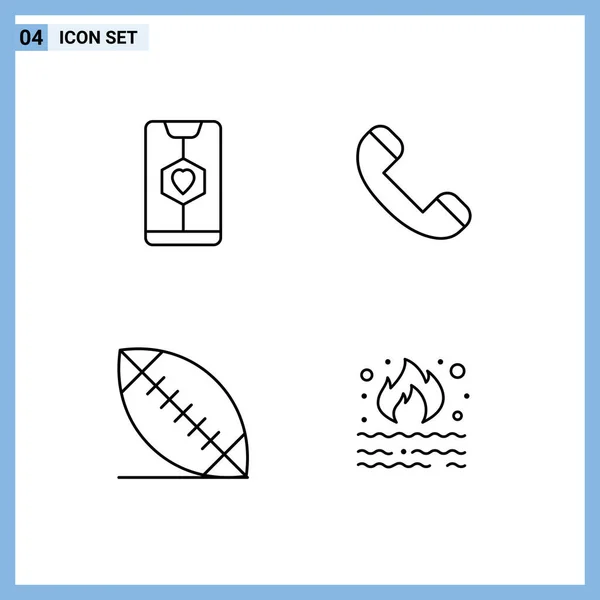 Set Modern Icons Sysymbols Signs App American Love Contact Sport — Vector de stock