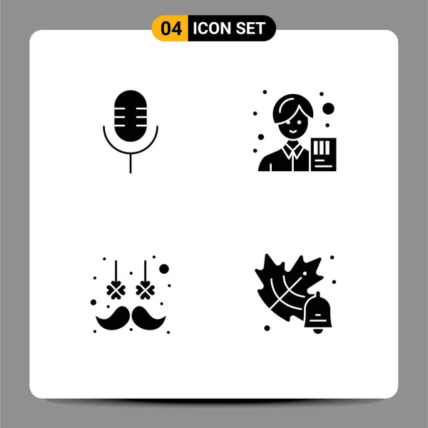 Set Commercial Solid Glyphs Pack Mic Facial Hair Show Asian — Stock Vector