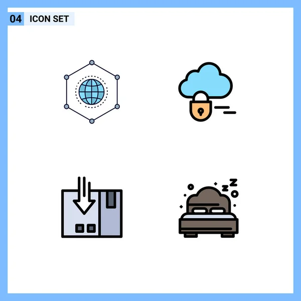 Set Modern Icons Symbols Signs Network Delivery Connection Lock Packing — Stock Vector