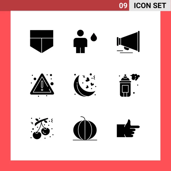 Conjunto Icones Modernos Símbolos Sinais Para Spray Noite Louros Lua —  Vetores de Stock