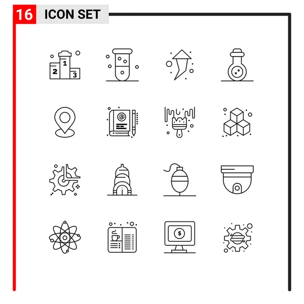 Stock Vector Icon Pack Mit Linienzeichen Und Symbolen Für Karte — Stockvektor