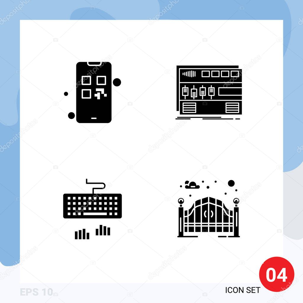 Set of 4 Modern UI Icons Symbols Signs for growing, keyboard, pay, module, type Editable Vector Design Elements