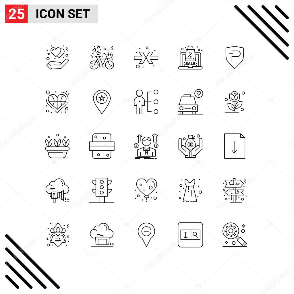 25 Universal Lines Set for Web and Mobile Applications coin, sale, love, offer, discount Editable Vector Design Elements